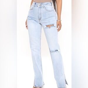 Fashion Nova Blue Straight Leg Distressed Jeans